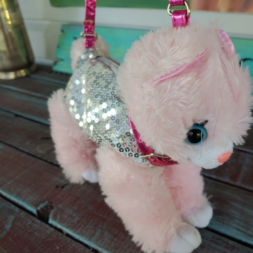 Pink Kitten Blue Eye Kitty Cat Bling Purse EUC